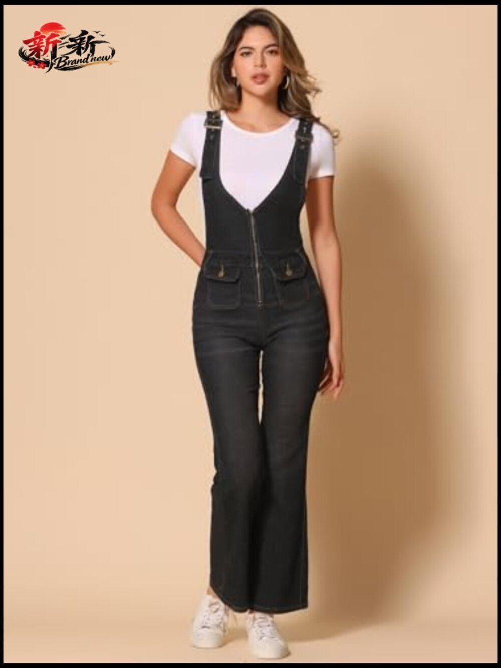 Adjustable Bib Bell Bottom Denim Overalls Pants Jumpsuits - Picture 4 of 5